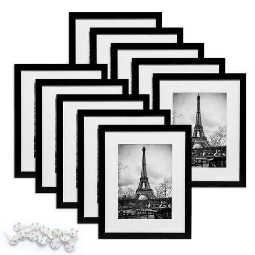 upsimples 8x10 Picture Frame with Real Glass,Display Pictures 5x7 with Mat or 8x10 Without Mat,Multi Photo Frames Collage for Wall or Tabletop Display,Set of 10,Black