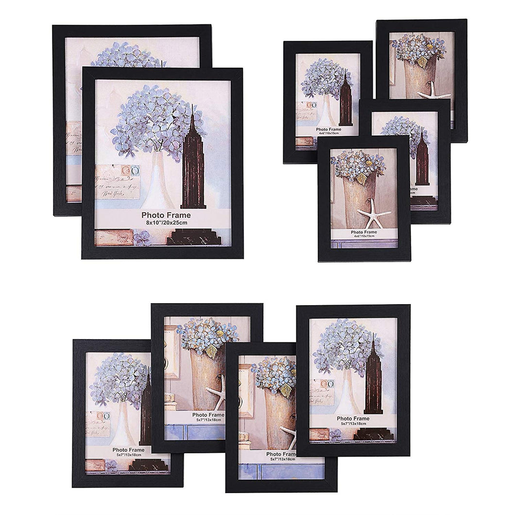 SONGMICS Picture Frames Set of 10 Frames with Glass Front - Two 8x10 Inches in, Four 5x7 Inches in, Four 4x6 Inches in, Collage Photo Frames Wood Grain Black URPF10B